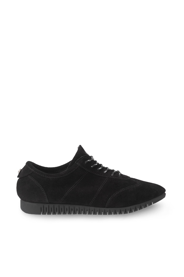 Comfort Line Siyah Süet Deri Bağçıklı Kadın Ayakkabı