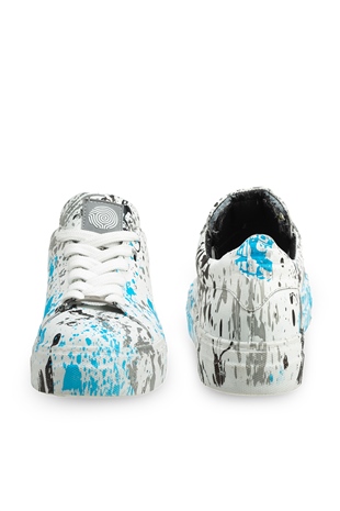 Ares Beyaz Deri Mavi Sıçratma Kadın Sneakers