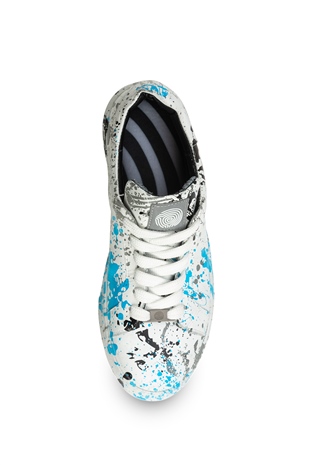 Ares Beyaz Deri Mavi Sıçratma Kadın Sneakers