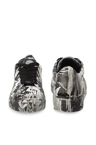 Ares Beyaz Deri-Siyah Haki Çiçek Kadın Sneakers