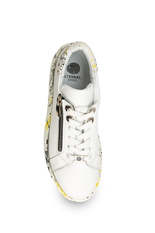 Ares-X  Beyaz Deri-Sarı Sıçratma Kadın Sneakers