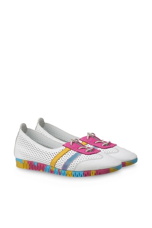 Comfort Line Beyaz Deri Renkli Taban Kadın Ayakkabı
