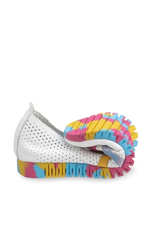 Comfort Line Beyaz Deri Renkli Taban Kadın Ayakkabı