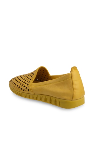 Comfort Line Hardal Sarı Deri Lazer Kesim Kadın Ayakkabı