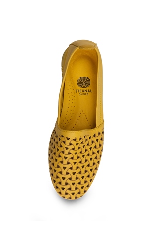 Comfort Line Hardal Sarı Deri Lazer Kesim Kadın Ayakkabı