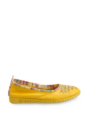 Comfort Line Hardal Sarı Renkli Örgülü Deri Kadın Ayakkabı