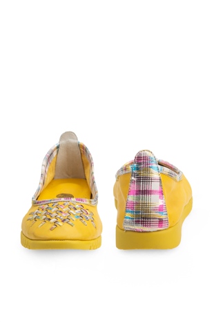Comfort Line Hardal Sarı Renkli Örgülü Deri Kadın Ayakkabı