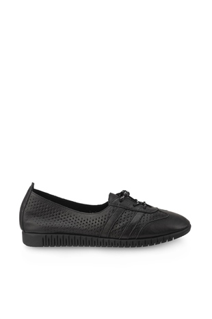 Comfort Line Siyah Deri Bağçıklı Kadın Ayakkabı