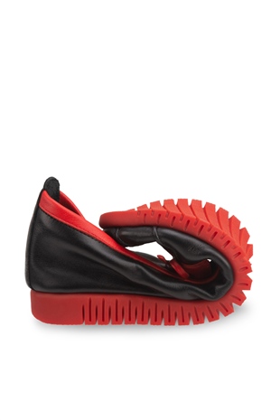 Comfort Line Siyah Kırmızı Deri Kadın Ayakkabı