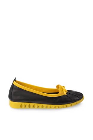 Comfort Line Siyah Sarı Deri Kadın Ayakkabı