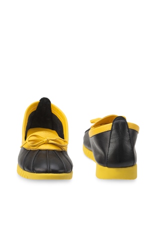 Comfort Line Siyah Sarı Deri Kadın Ayakkabı