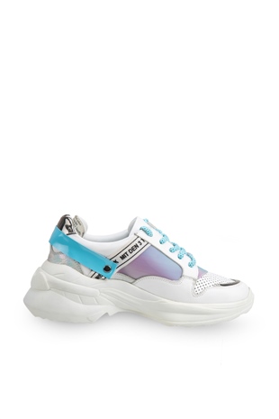 Giostyle Beyaz Mavi Hologram Deri Kadın Sneakers