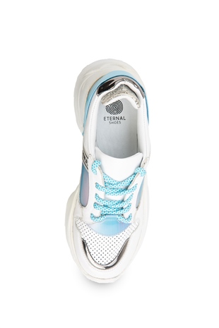 Giostyle Beyaz Mavi Hologram Deri Kadın Sneakers