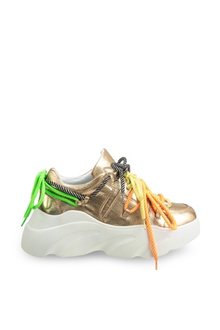 High Wave Altın Hologram Deri Kadın Sneakers
