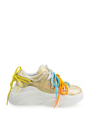 High Wave Sarı Hologram Deri Kadın Sneakers