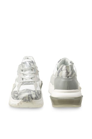 Valeria Beyaz Gümüş Yılan Kadın Sneakers
