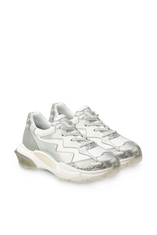 Valeria Beyaz Gümüş Yılan Kadın Sneakers